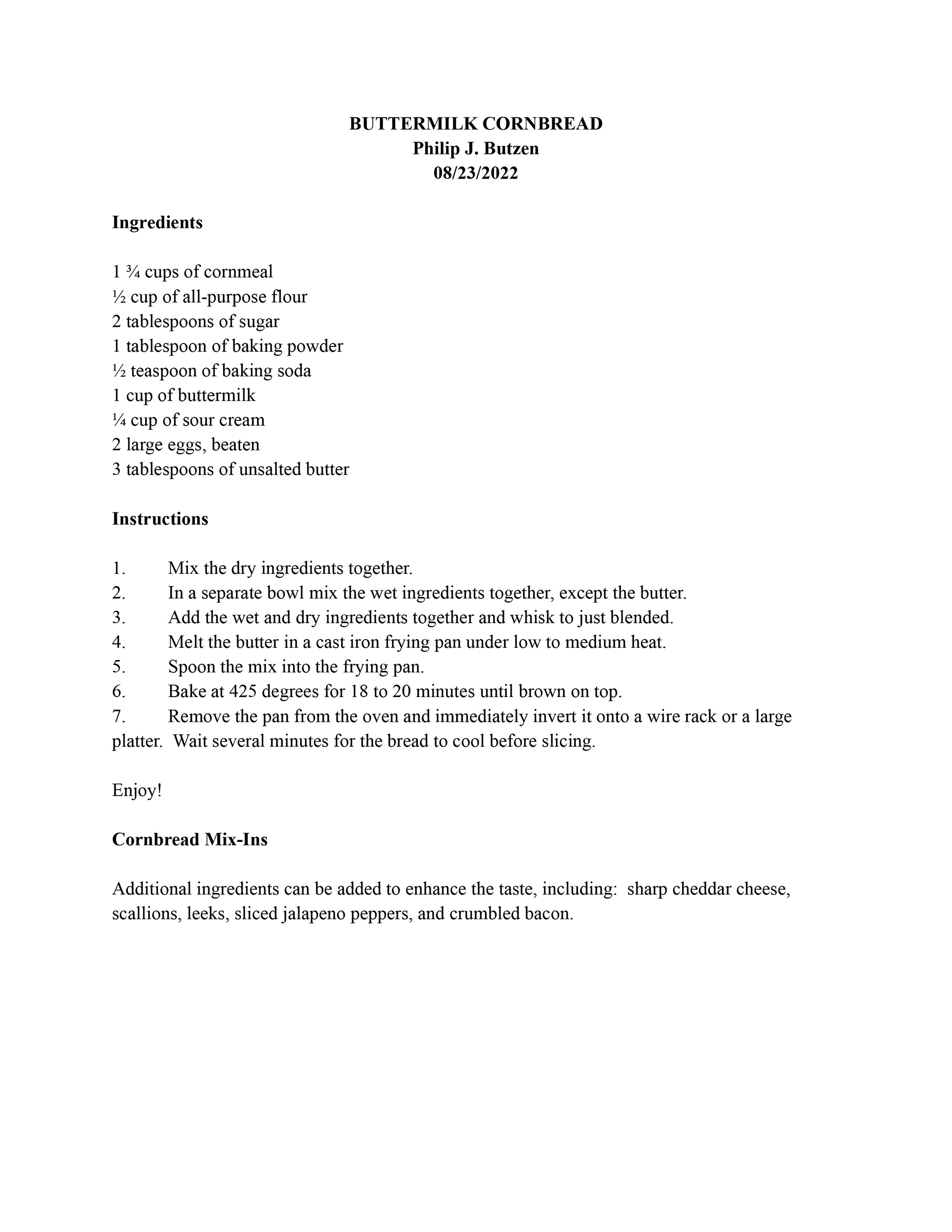 Buttermilk Cornbread Recipe