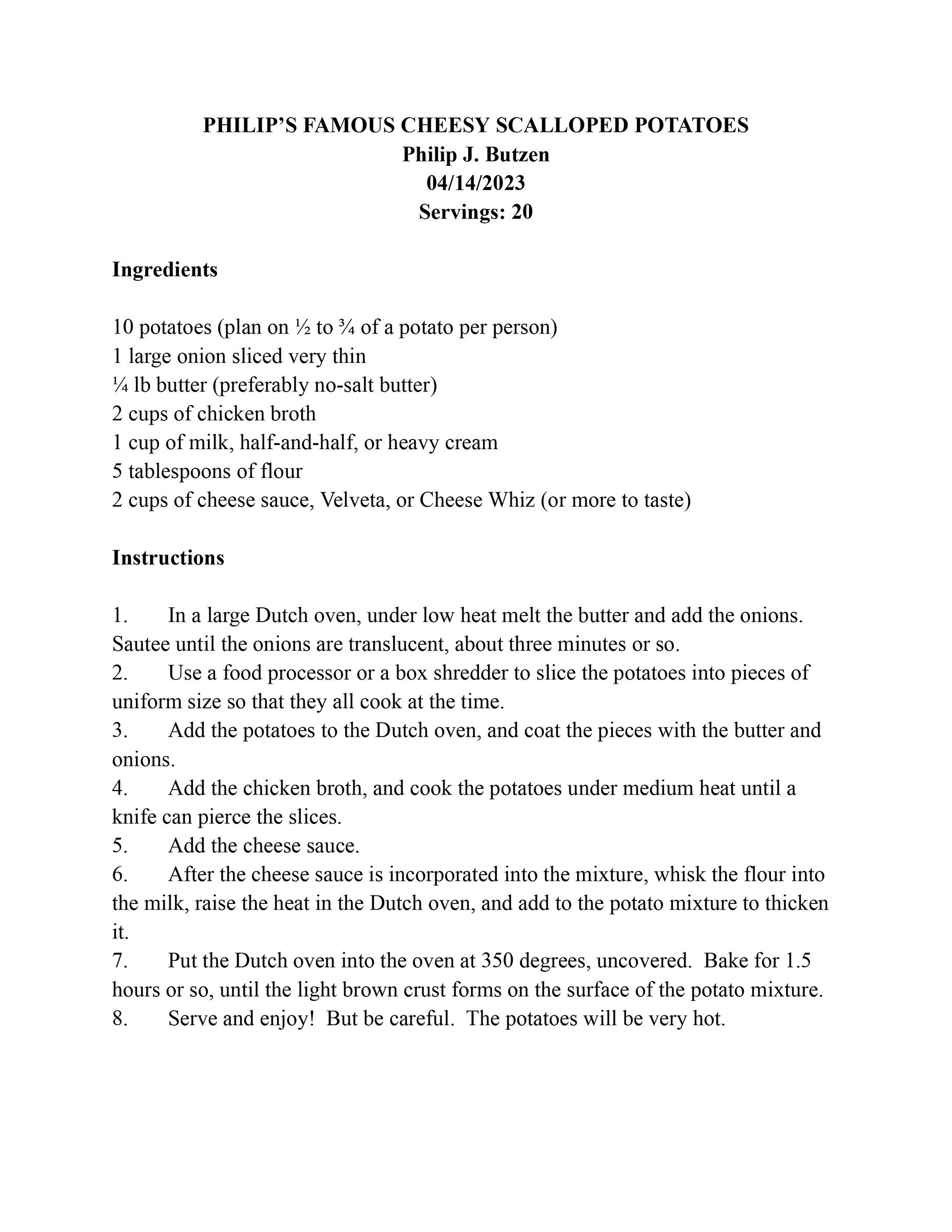 Philip’s Famous Cheesy Scalloped Potatoes Recipe