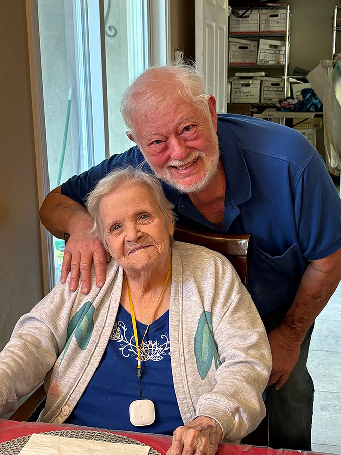 Philip with a lady resident