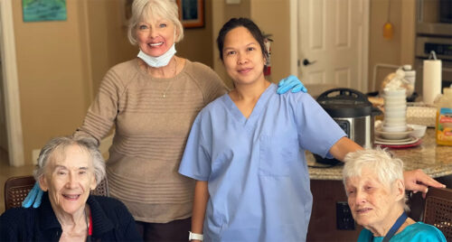 Staff and care worker with residents